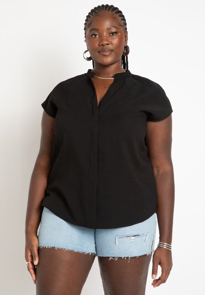 Lightweight Woven Blouse, BLACK ONYX, hi-res image number null