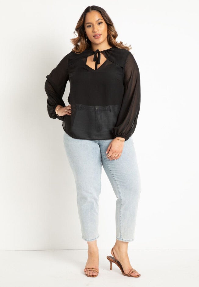 Neckline Detail Chiffon Blouse, , alternate image number null