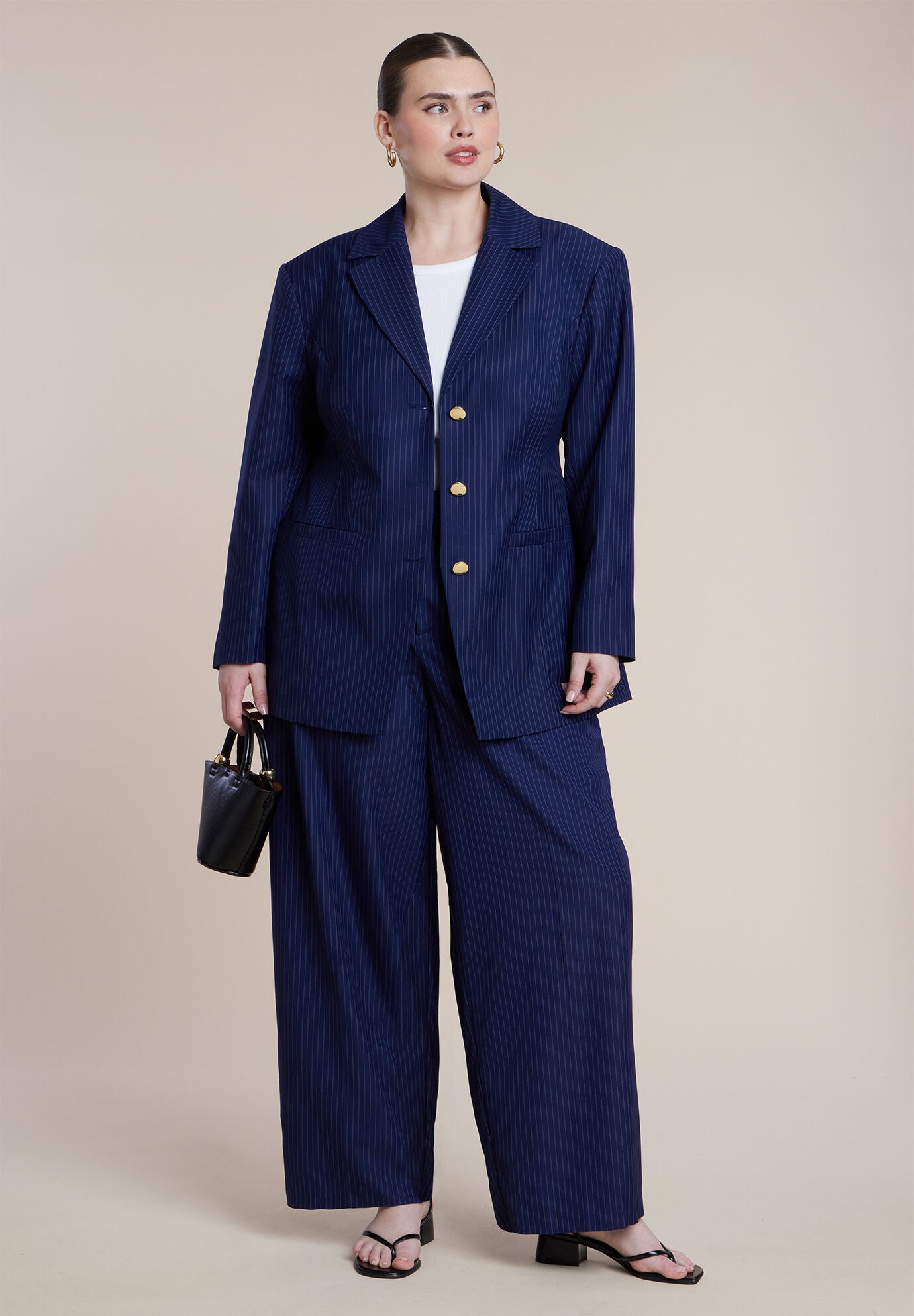 Nipped Waist Blazer With Back Adjuster, NAVY PINSTRIPE, alternate image number 2