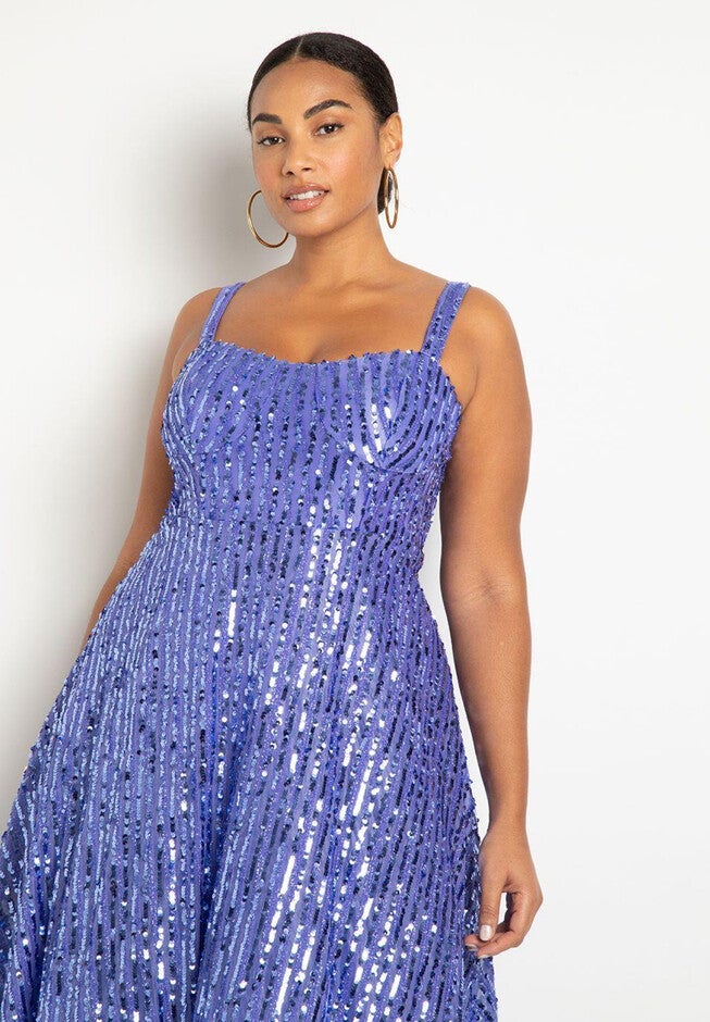 Bustier Flare Sequin Dress, , on-hover image number null
