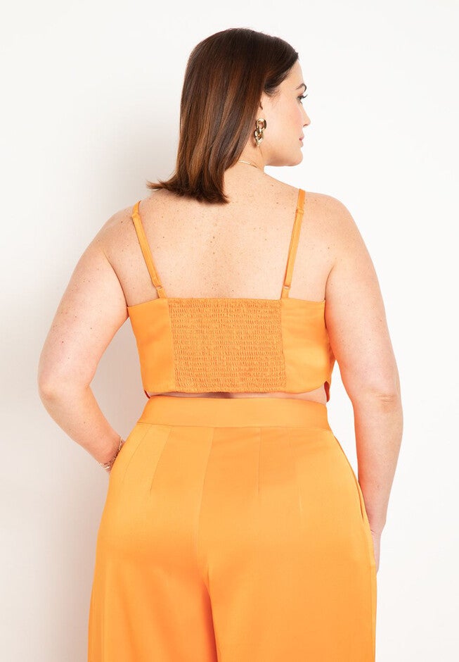 Pointed Hem Satin Crop Top, , on-hover image number null