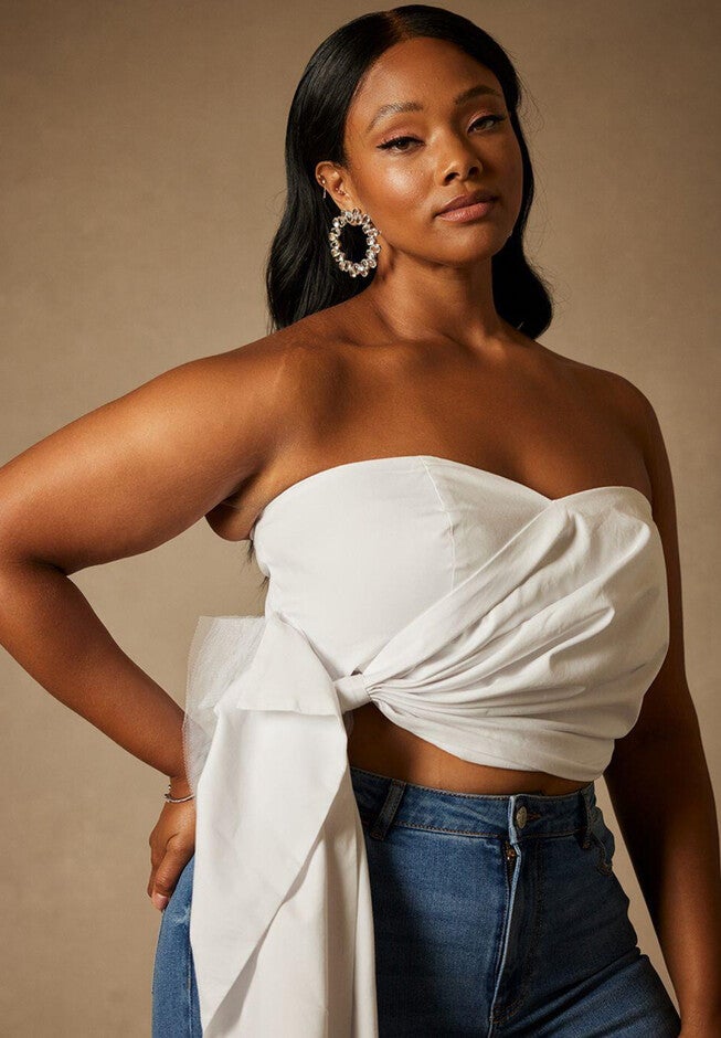 Bridal by ELOQUII Bow Bustier Top, TRUE WHITE, hi-res image number null