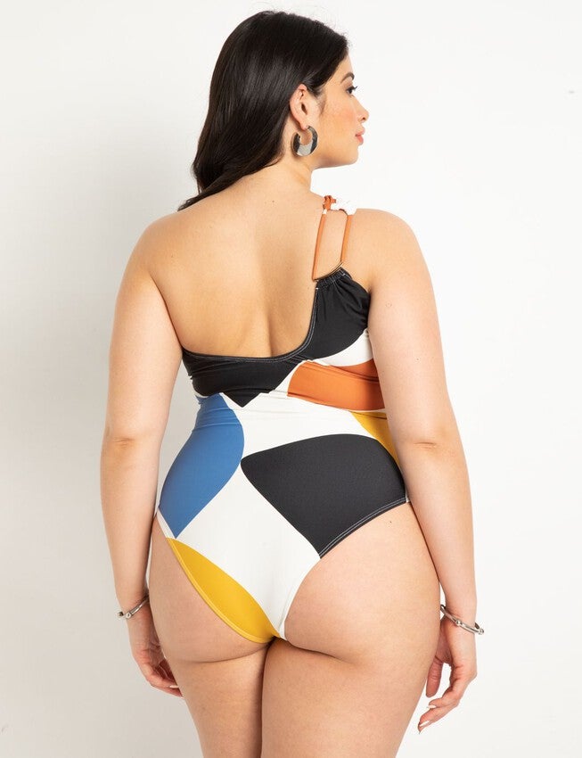 One Shoulder Cutout Detail Swimsuit, ALL ABOUT THE BLOCK, alternate image number null