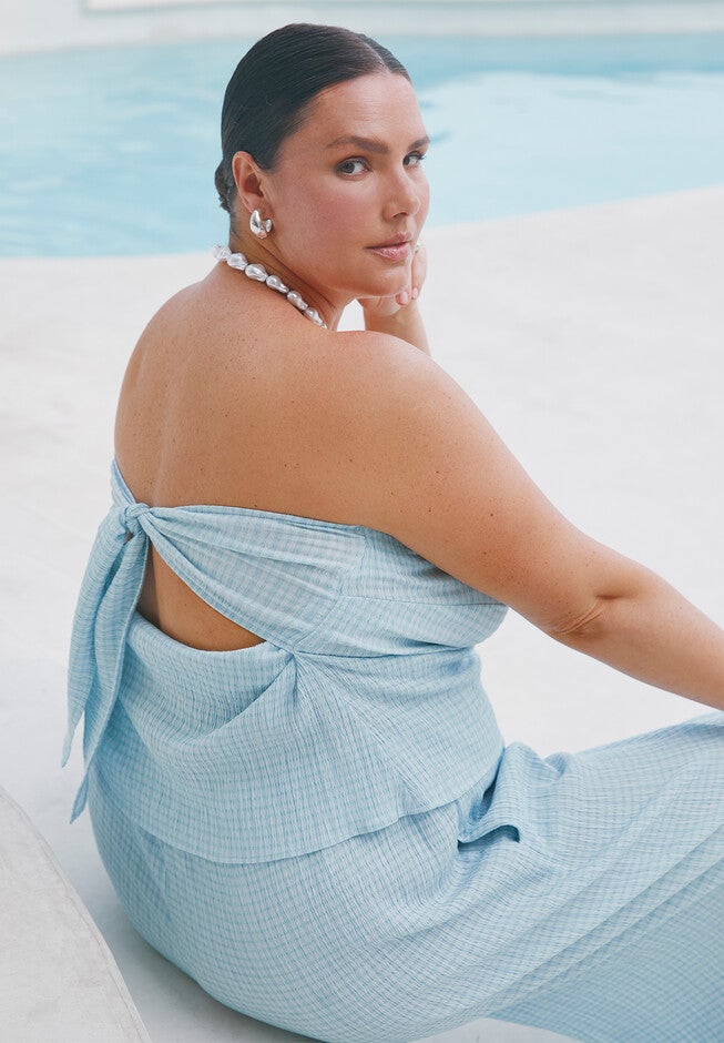 Back Tie Bandeau Top, CHECKERED, hi-res image number 0