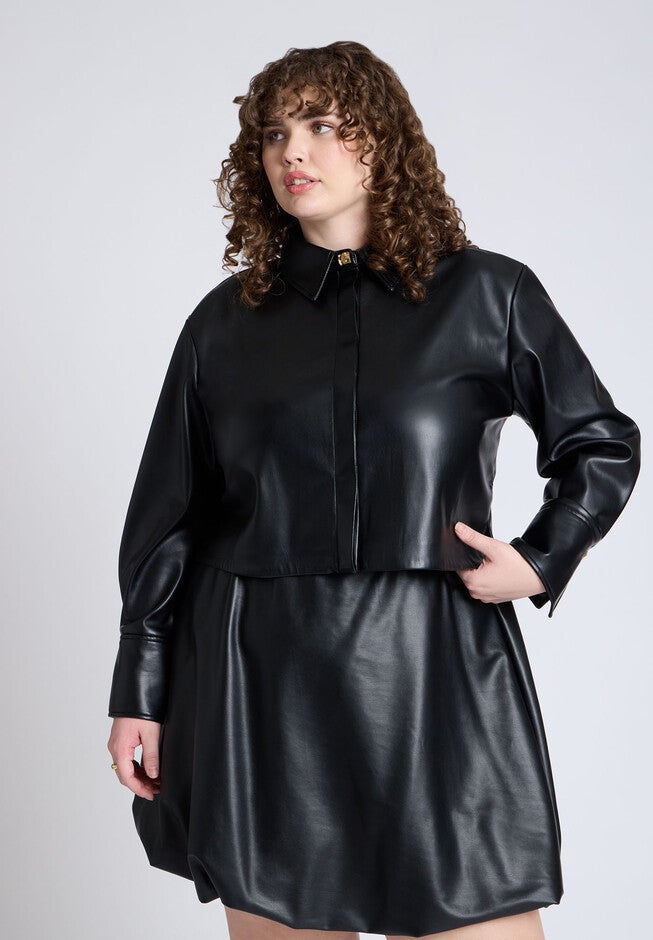 Faux Leather Boxy Top, BLACK ONYX, hi-res image number null