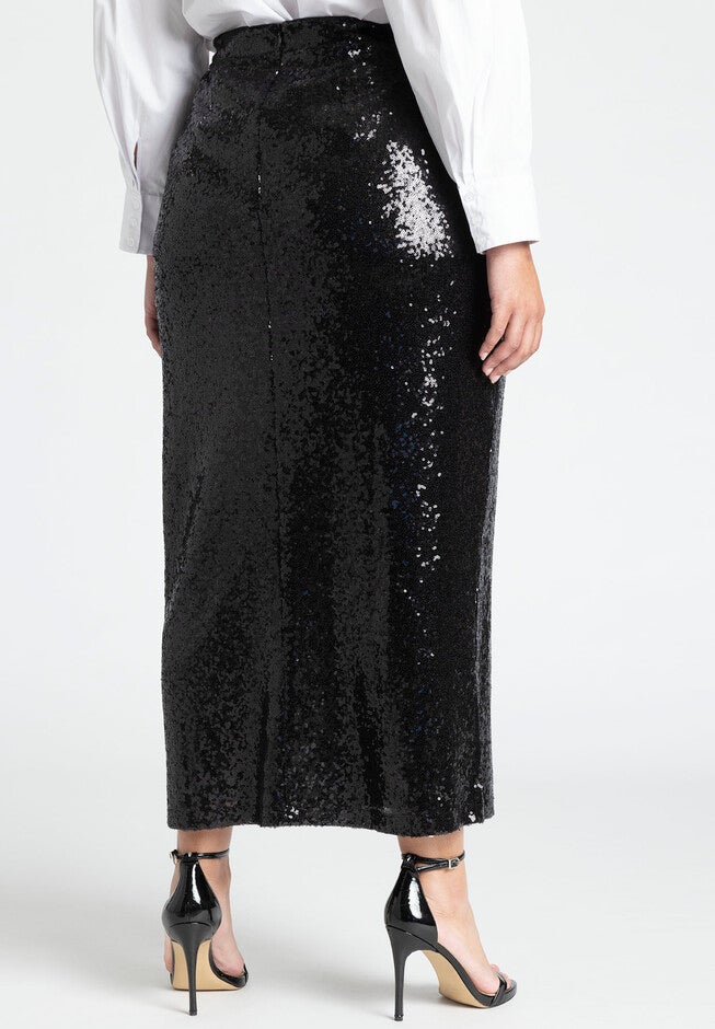 Sequin Shimmer Maxi Skirt With Slit, , alternate image number null