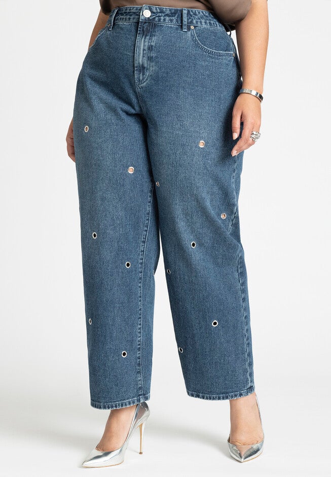 High Rise Loose Grommet Jean, , on-hover image number null