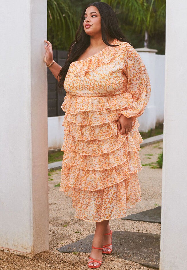 Chiffon Ruffled Dress, , alternate image number null