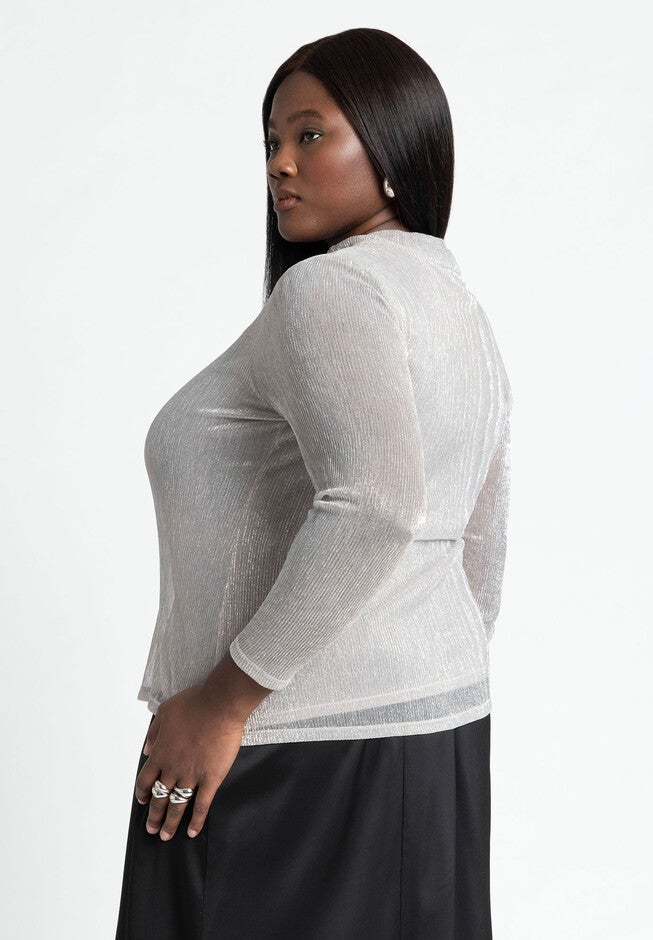 Shine Textured Turtleneck Top, BLANC WHITE, on-hover image number null