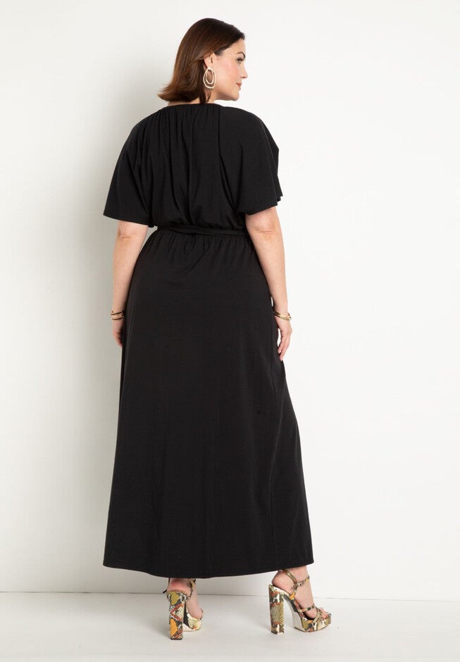 Knit Maxi Dress With Slit, BLACK ONYX, alternate image number null