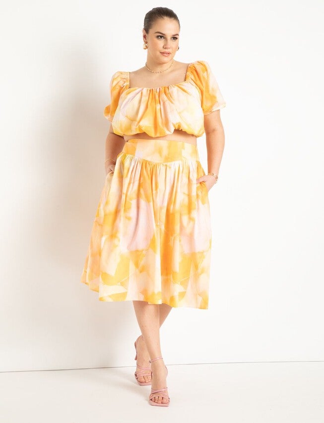 Shirred Puff Sleeve Top, YELLOW, alternate image number null