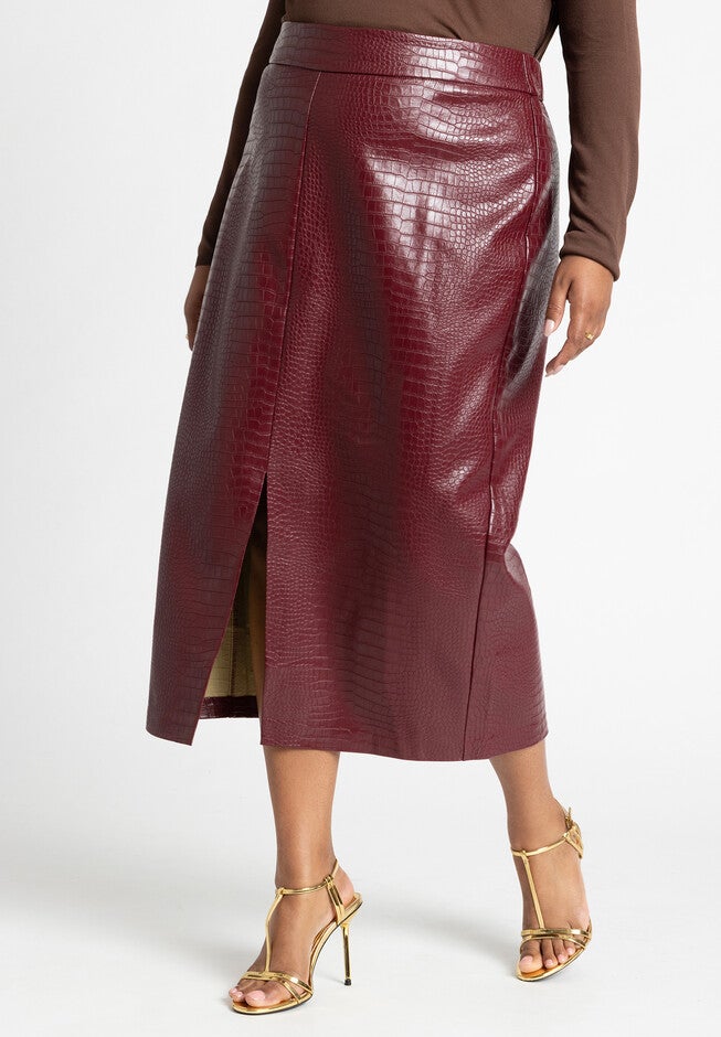 Croc Faux Leather Column Skirt, TAWNY PORT, alternate image number null