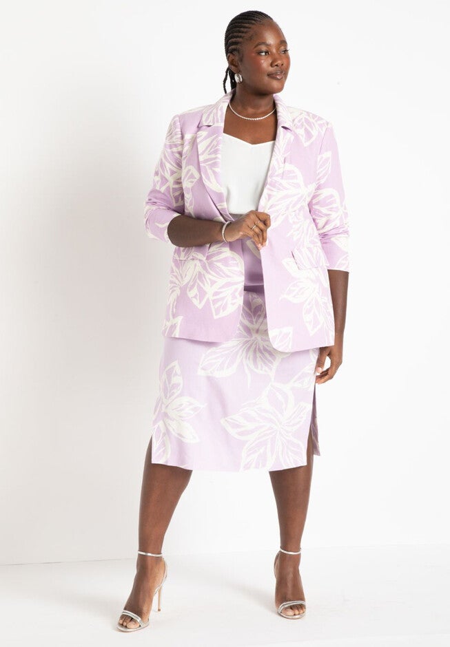 Printed Linen Oversized Blazer, , alternate image number null