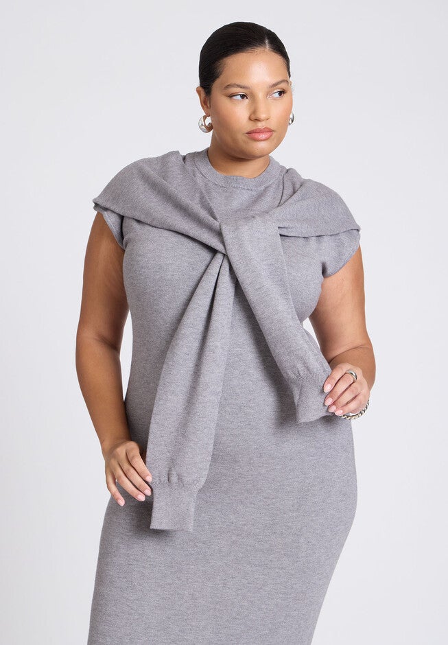 Sleeve Detail Sweater Dress, HEATHER CHARCOAL, alternate image number null
