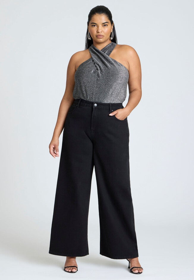 Lurex Halter Top, BLACK ONYX, alternate image number null