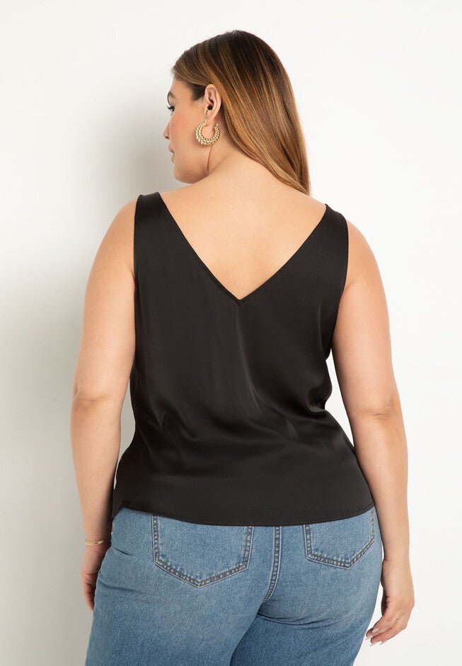 Shirred Front Satin Tank, , on-hover image number null