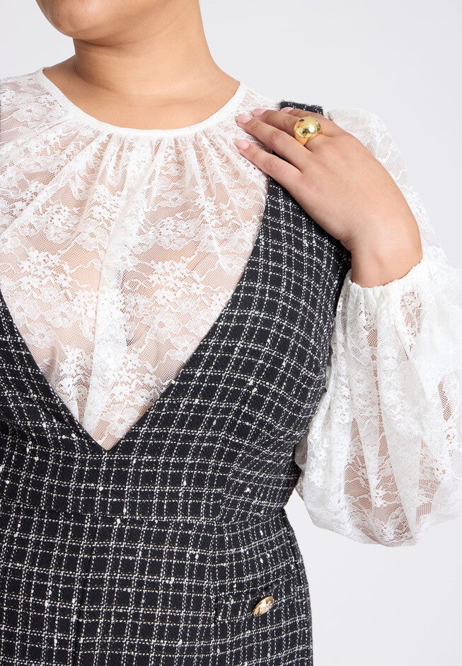 Tweed Jumpsuit, BLACK WHITE, alternate image number null