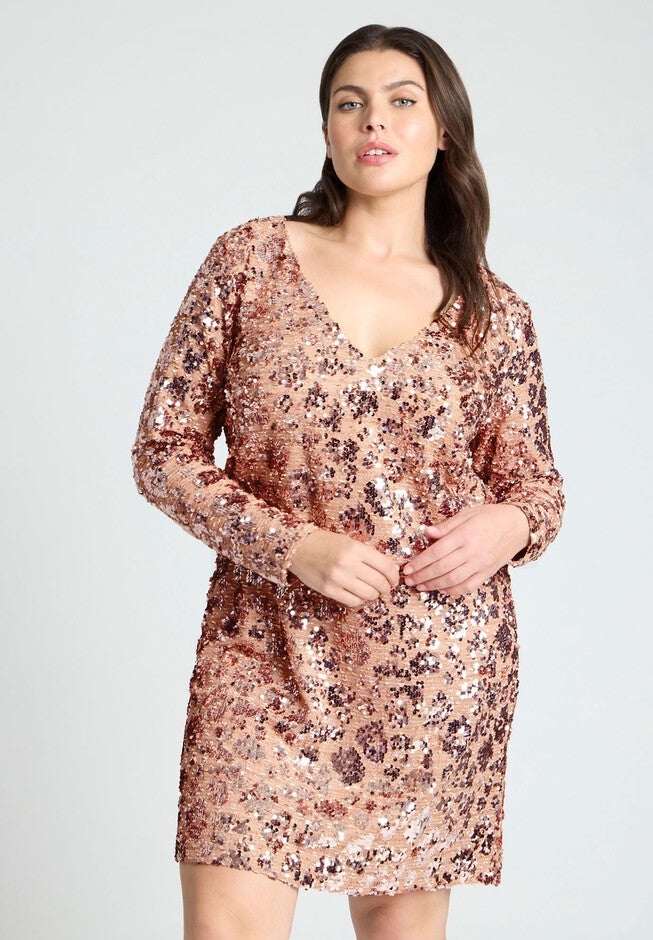 V Neck Mini Dress, CHAMPAGNE, alternate image number null