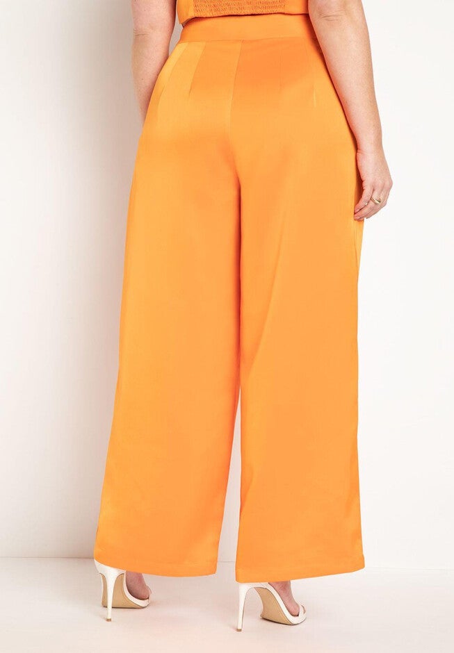 Pleated Wide Leg Satin Trouser, , alternate image number null