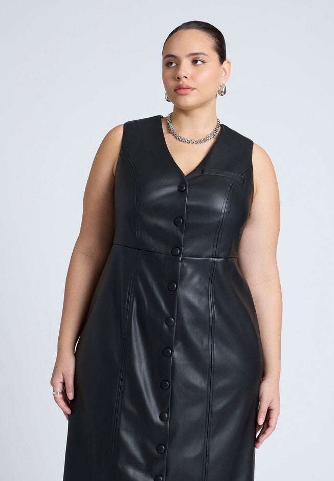 Faux Leather Vest Dress, BLACK ONYX, alternate image number null