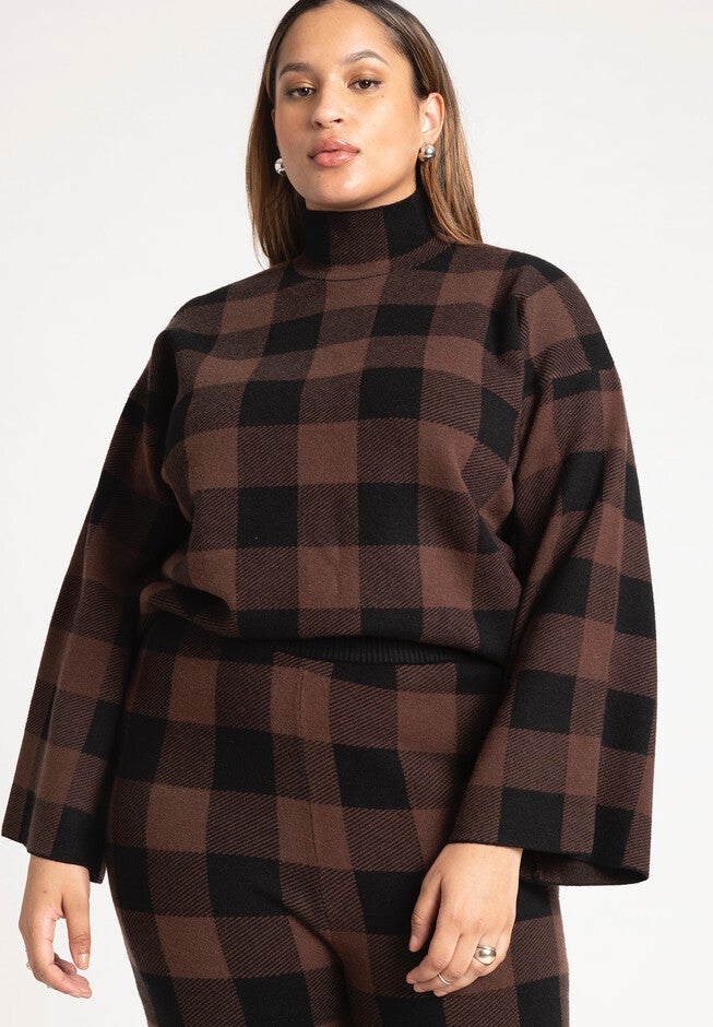 Mock Neck Intarsia Sweater, BUFFALO PLAID, hi-res image number null