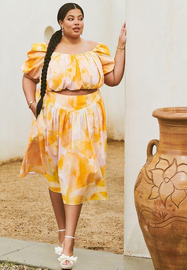 Yoke Detail Gathered Midi Skirt, , alternate image number null