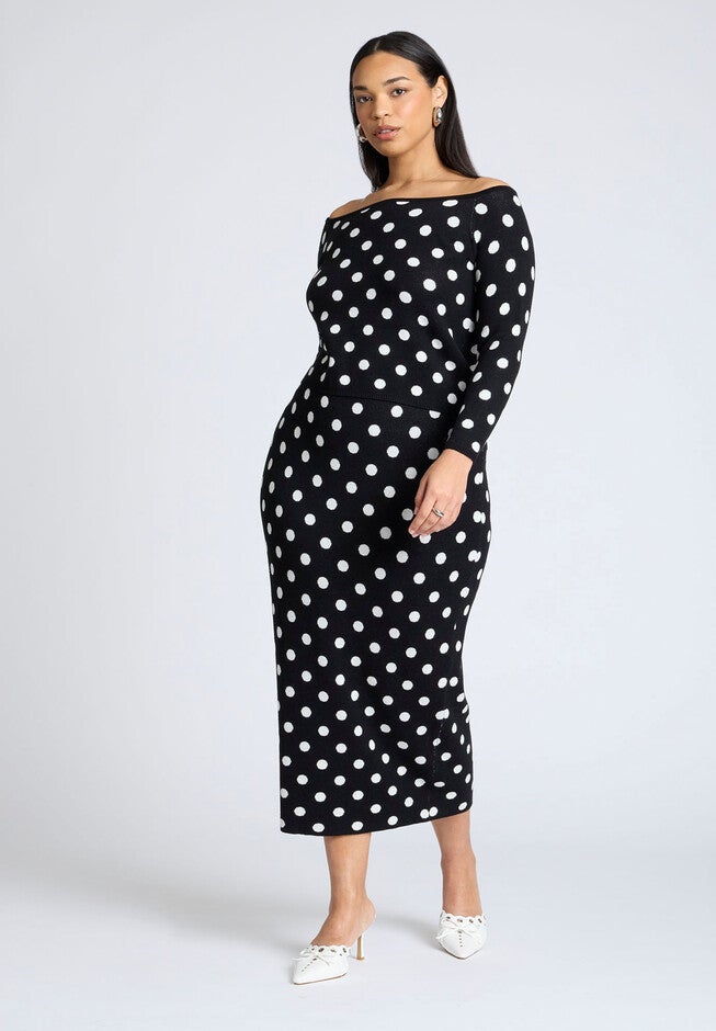 Polka Dot Sweater Midi Skirt, ARMY DOT, hi-res image number null