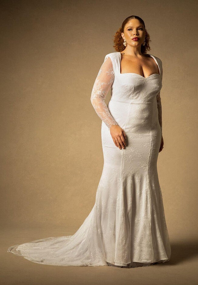Bridal by ELOQUII Strong Shoulder Lace Gown, TRUE WHITE, hi-res image number null