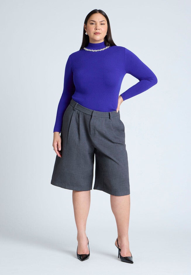 Embellished Neckline Sweater, COBALT BLUE, alternate image number null