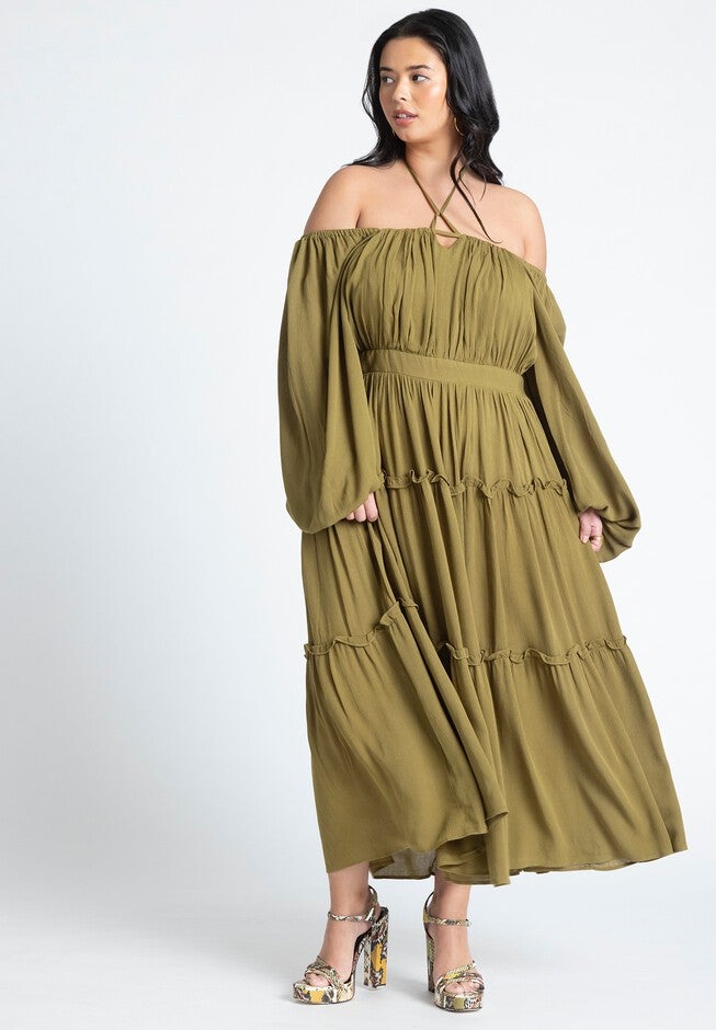 Tiered Ruffle Maxi Dress, GREEN MOSS, hi-res image number null