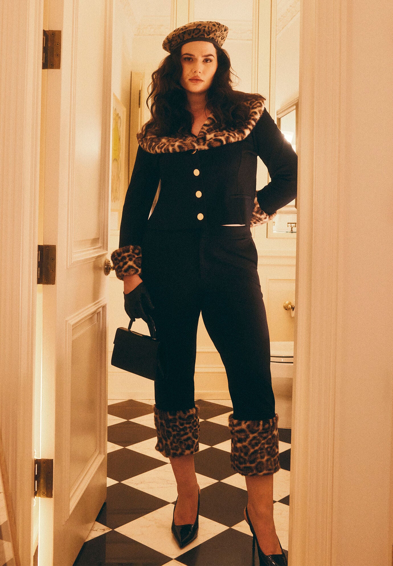 Leopard Faux Fur Trim Pant