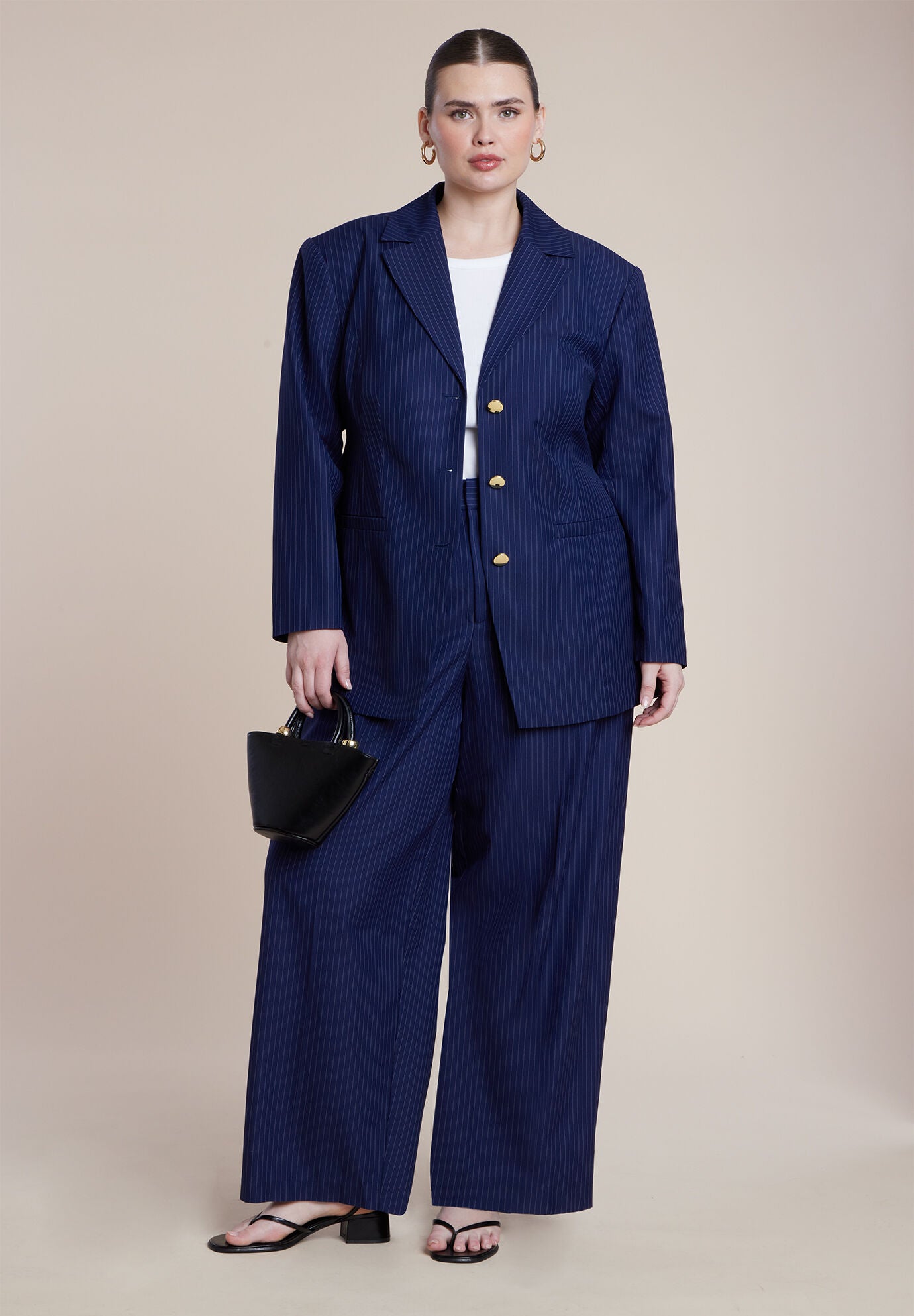 Nipped Waist Blazer With Back Adjuster, NAVY PINSTRIPE, alternate image number 3