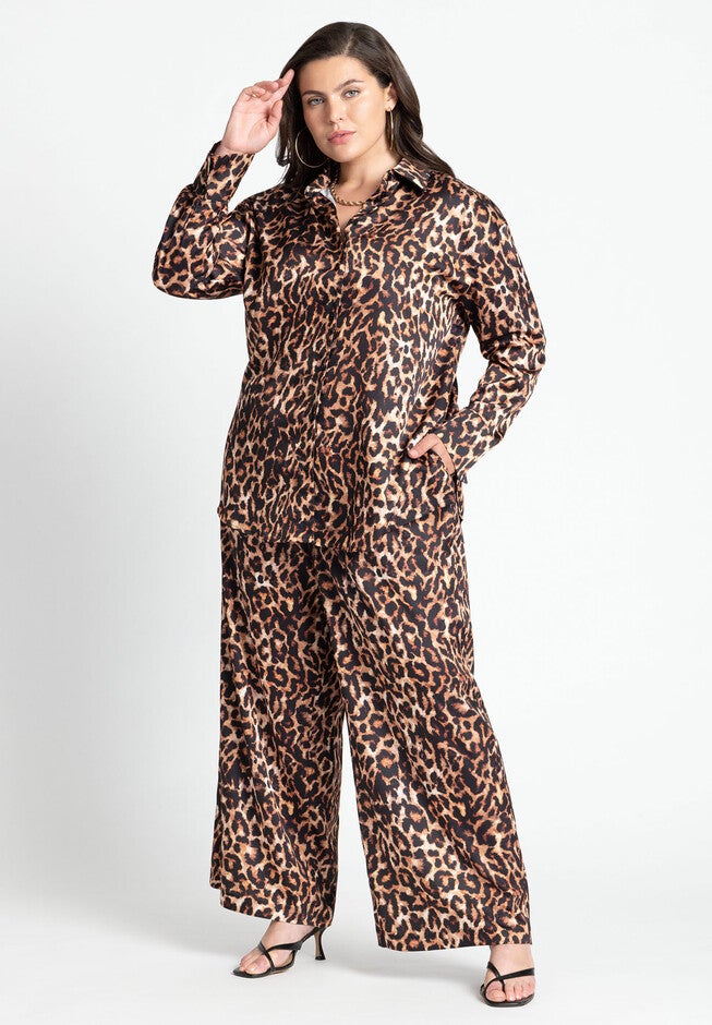 Printed Button Up Top, LEOPARD, alternate image number null