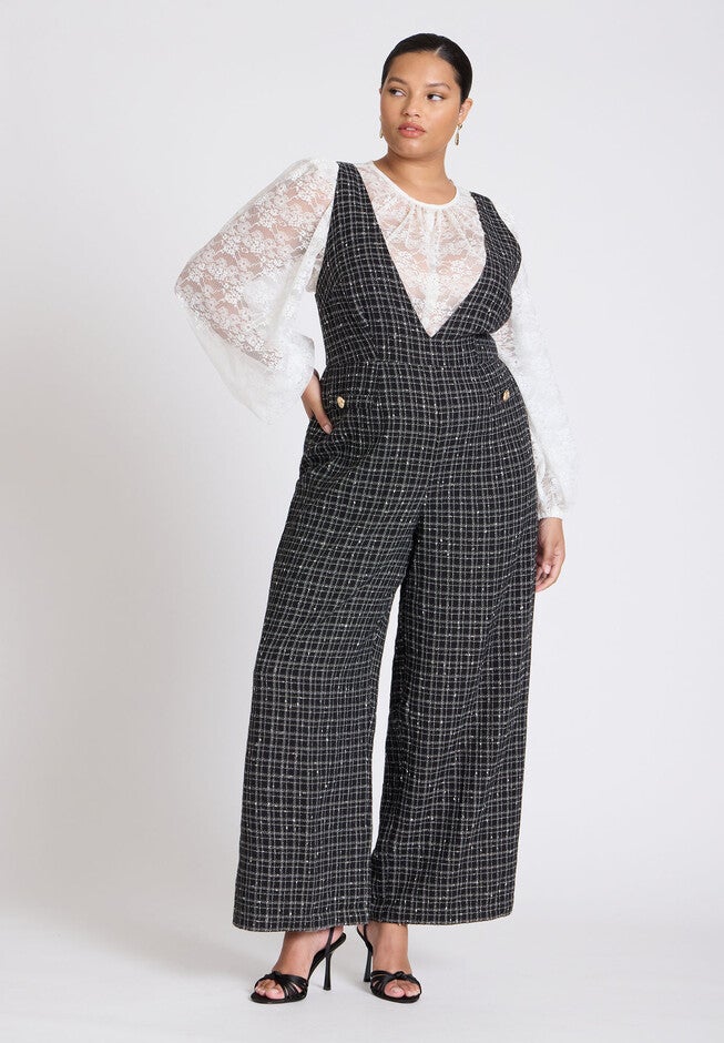 Tweed Jumpsuit, BLACK WHITE, on-hover image number null