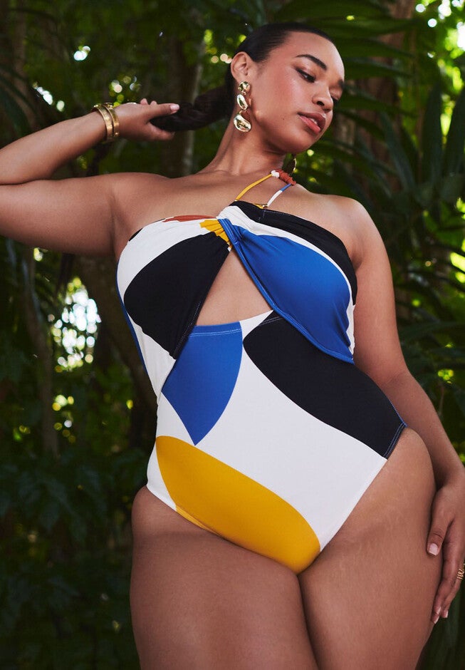 One Shoulder Cutout Detail Swimsuit, ALL ABOUT THE BLOCK, hi-res image number null