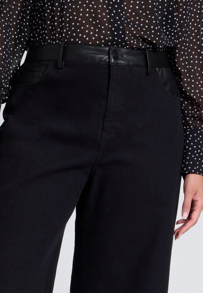 Faux Leather Detail Jeans, BLACK, alternate image number null