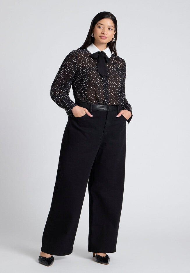 Faux Leather Detail Jeans, BLACK, hi-res image number null