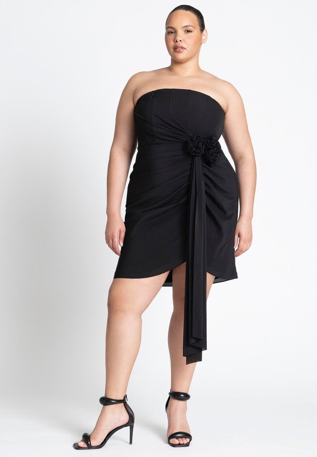Rosette Sash Mini Dress, BLACK ONYX, hi-res image number null