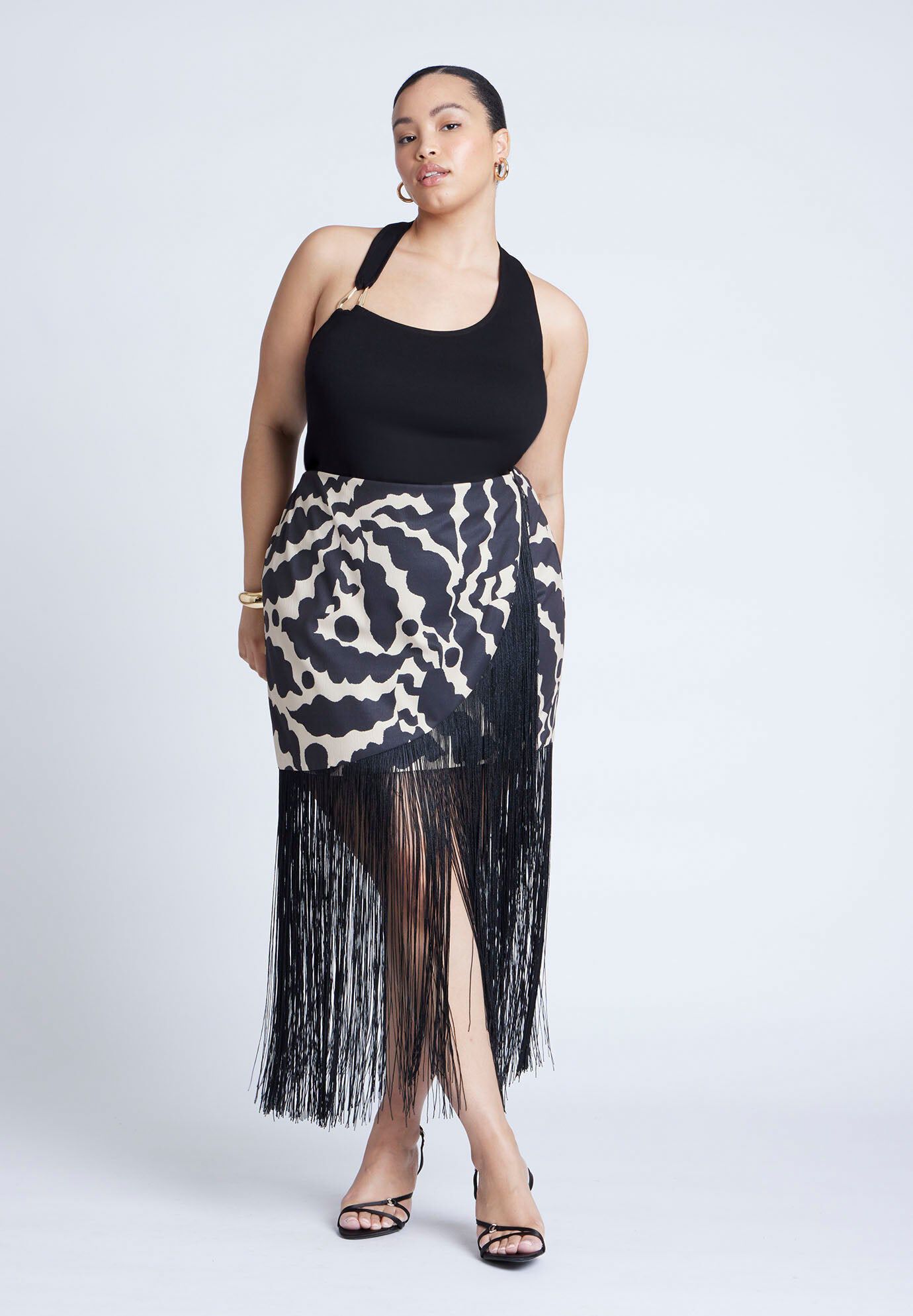Wrap Front Fringe Mini Skirt | Fullbeauty Outlet