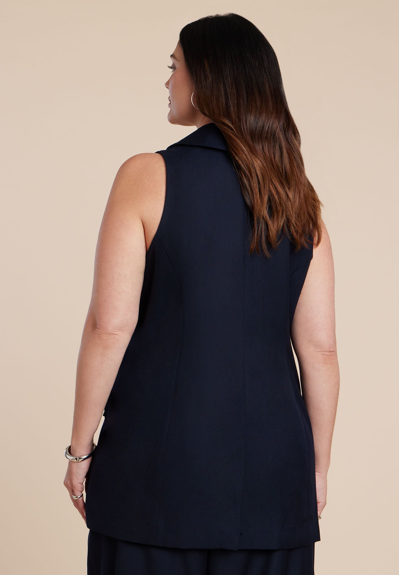 Long Tailored Vest, NAVY, alternate image number 2
