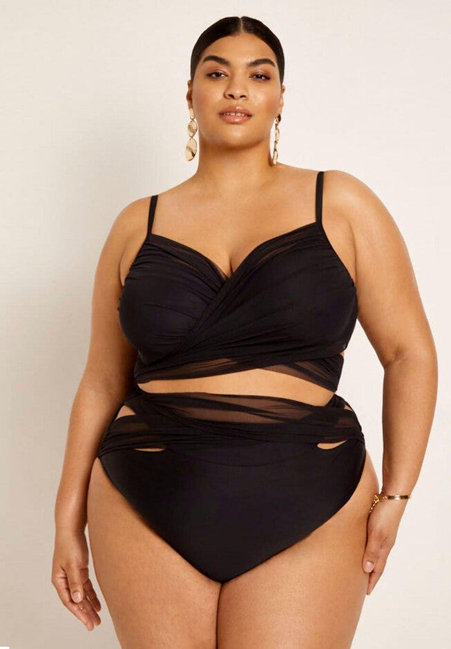 Gabi Fresh Swim x ELOQUII Wrap Detail Mesh High Waisted Bikini Bottom, , alternate image number null