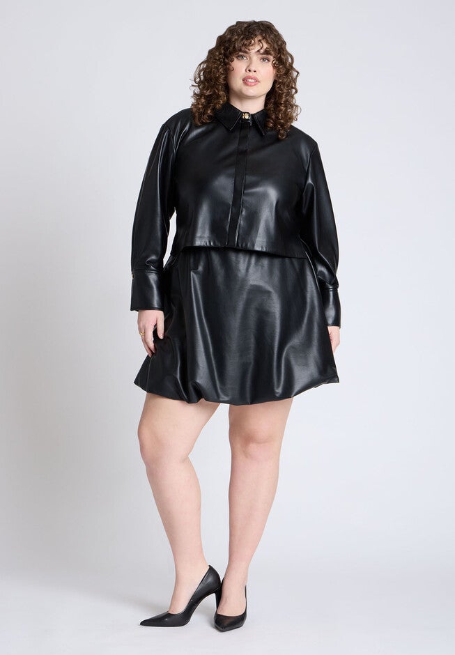 Faux Leather Boxy Top, BLACK ONYX, alternate image number null