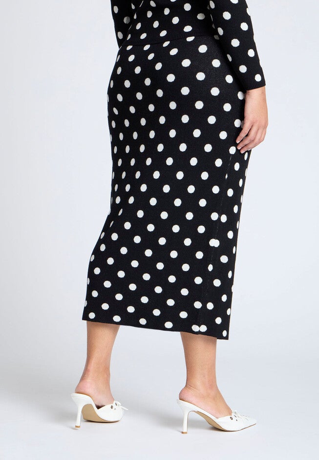 Polka Dot Sweater Midi Skirt, ARMY DOT, alternate image number null