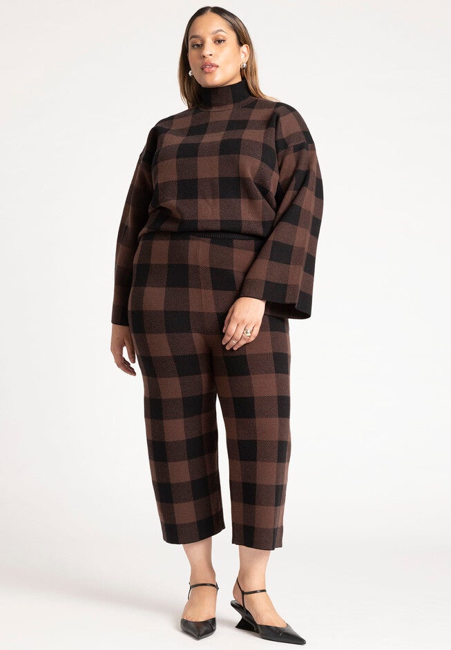Mock Neck Intarsia Sweater, BUFFALO PLAID, alternate image number null