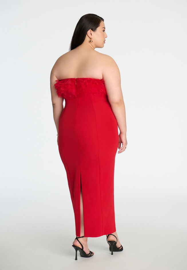 Tulle Bodice Column Dress, BARBADOS CHERRY, alternate image number null