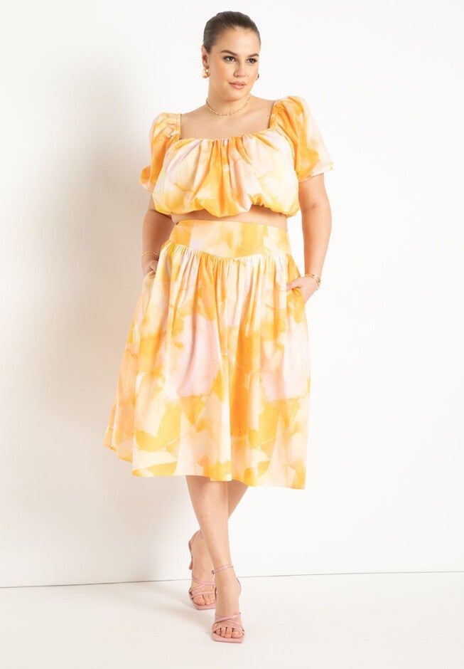 Yoke Detail Gathered Midi Skirt, APRICOT BLOSSOM - YE, hi-res image number null