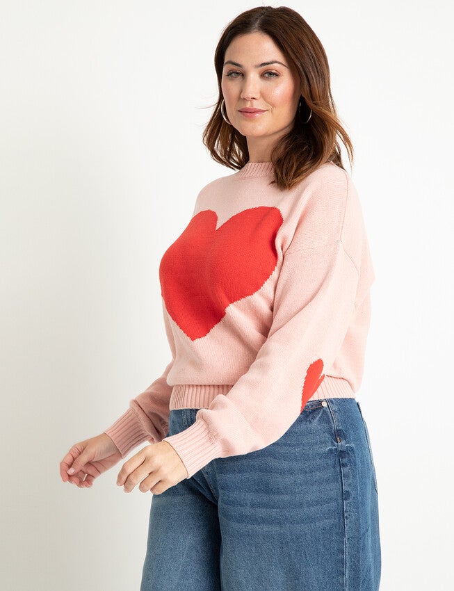 Heart Sweater, POWDER PINK, hi-res image number null