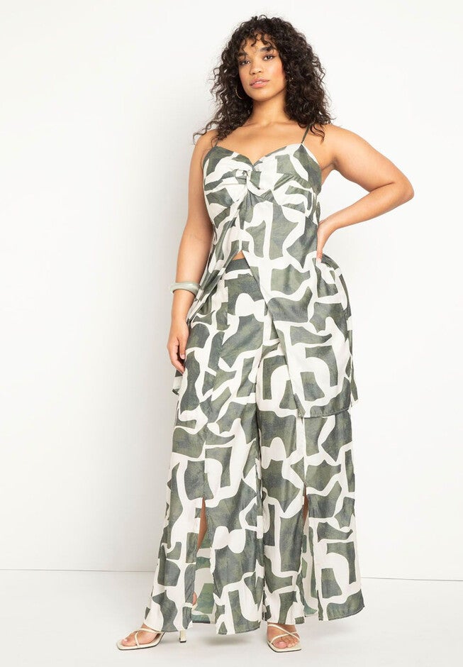 Twist Bodice Long Top With Split, , alternate image number null