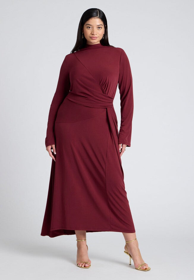 Cowl Back Asym Dress, MAROON BANNER, hi-res image number null