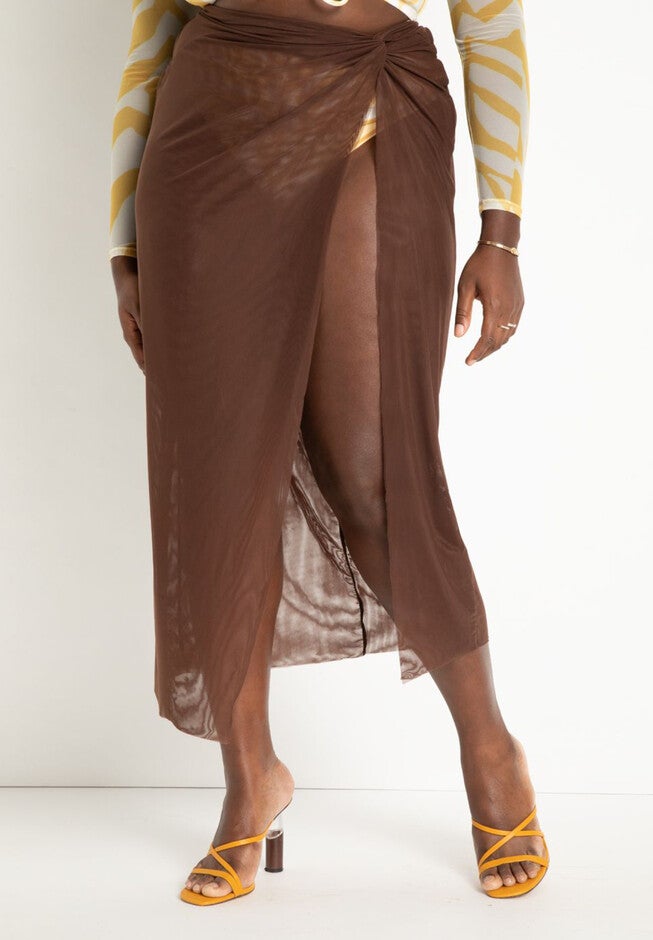 Twist Front Sarong Wrap Coverup Skirt, , alternate image number null